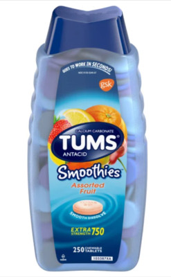 TUMS Smoothies Antacid Extra Strength 750 Assorted 250 Chewable