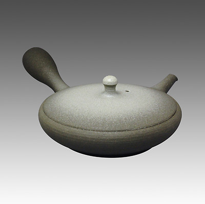 Tokoname kyusu teapot -JUNZO -Flat Black&White 100cc -sasame ceramic mesh w box