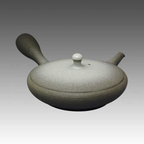Tokoname kyusu teapot -JUNZO -Flat Black&White 100cc -sasame ceramic mesh w  box