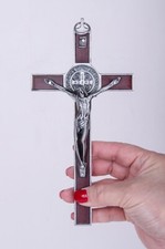 Crucifijo Cruz Pared Metal Madera Acabado Mate Santo Religioso Tallado Cristo Marrón