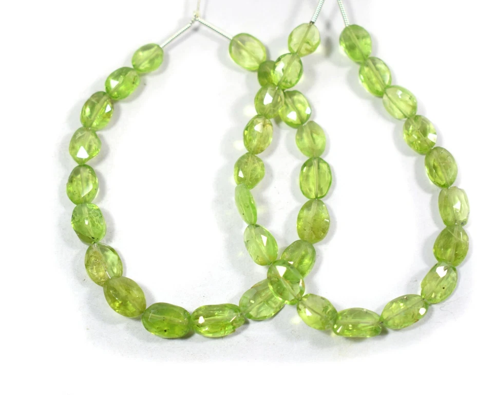 AAA Natural Peridot Faceted Oval Shape Gemstone Loose Beads 6"For Jewelry Making - Image 3 of 4