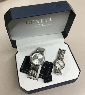 Geneva Men's & Women's Silver/Silver Tone Classic Collection Watch Set W/Box #3