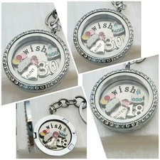 Wish Birthday Memory Locket Keyring keychain 15 16 18 21 30 floating charms