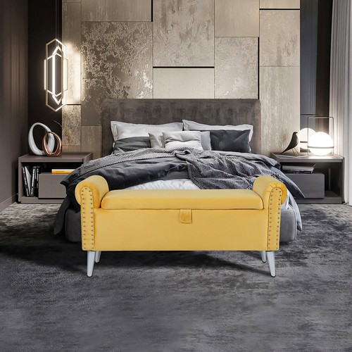 47" Upholstered Footstool Storage Bench End of Bed Velvet Ottoman Bedroom Seat - Picture 4 of 10