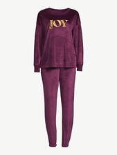 Joyspun Women's Velour 3-Piece Pajama Sleep Set with Eye Mask Purple Size S 4-6 