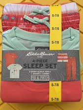 Eddie Bauer Girls 4 Piece Sleep Set Crew Neck S 7/8 New W TAGS