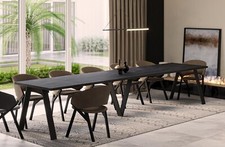 großer Esstisch LUNGO ausziehbar 130–405 cm Holz Beton Dunkel 12 Personen modern