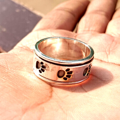 Footprints Wide Band 925 Silver Dainty Bohemian Spinning Mens Jewelry New Year