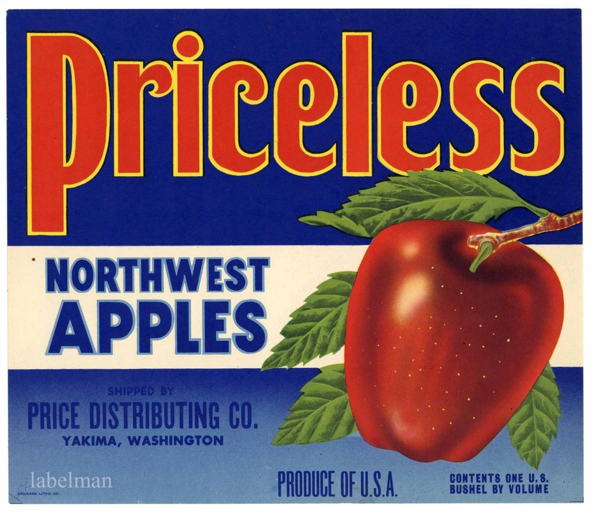 PRICELESS Brand Yakima AN ORIGINAL APPLE FRUIT CRATE LABEL