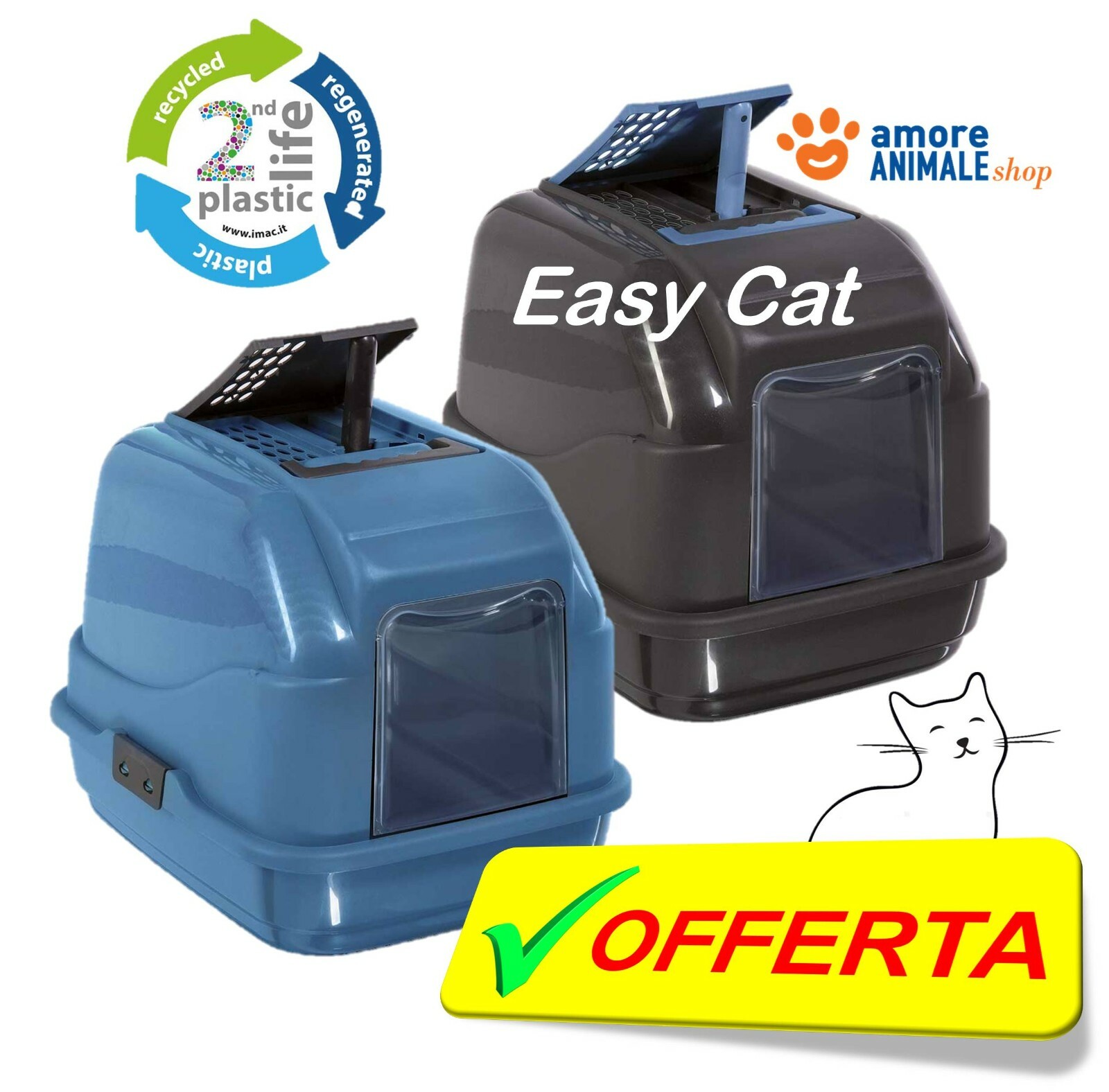 Imac Easy Cat Lettiera Chiusa 50x40x40 cm in Plastica Riciclata Second Life