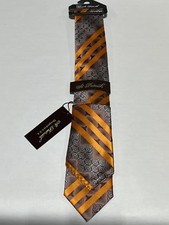 Mens St Patrick Orange Stripe Pattern Tie With Matching Pocket Square NEW