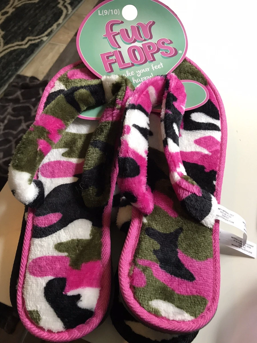 Size Large 9 10 Pink Camo Fur Flip Flops eBay