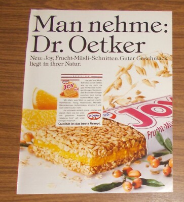Seltene Werbung DR. OETKER JOY Frucht-Müsli-Schnitten Müsliriegel 1988