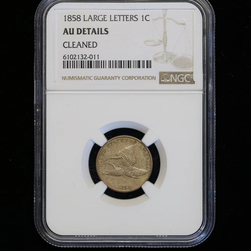 US 1858 FLYING EAGLE CENT LARGE LETTERS AU DETAILS NGC CERTIFIED COIN NO RESERVE