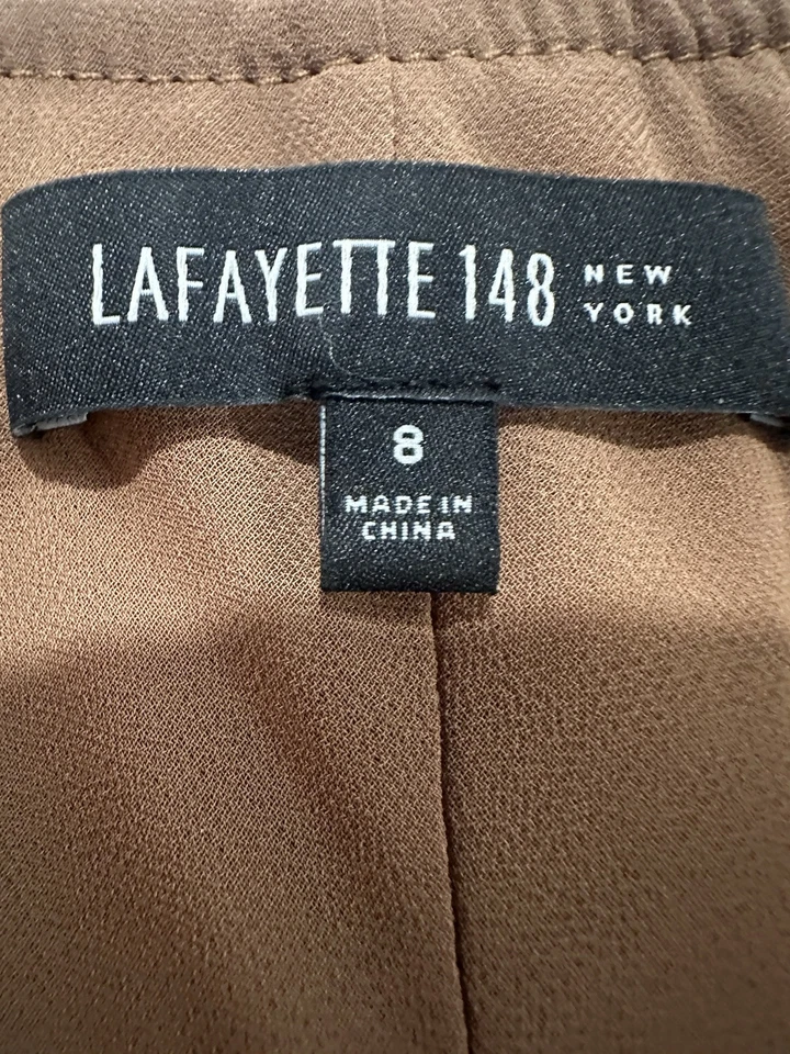 Lafayette 148 New York Lambskin Skirt Brown Midi Lined Raw Edge Sz 8 Pockets - Image 3 of 4