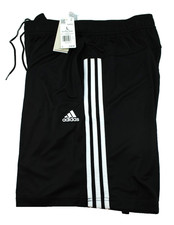 New ADIDAS 3-Stripe Men's L Black /White Stripes 2 Zippered Front Pockets Shorts