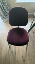 Burgundy Padded Fabric Dining Chair, Metal Frame with Grey Sled Legs, Indoor
