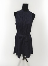 NWT Ann Taylor Dress Womens Navy Blue Cotton Eyelet Sleeveless Belted Fit Flare