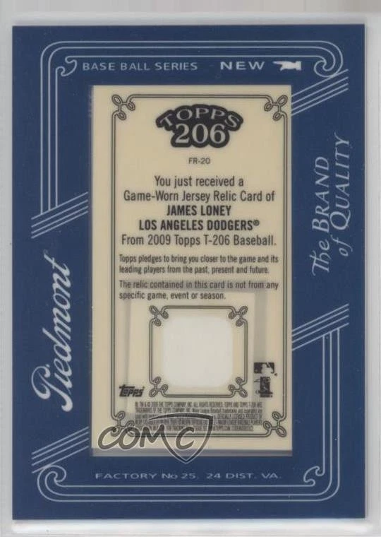 2009 Topps 206 Framed Relics Mini Piedmont James Loney #FR-20 - Image 2 of 2