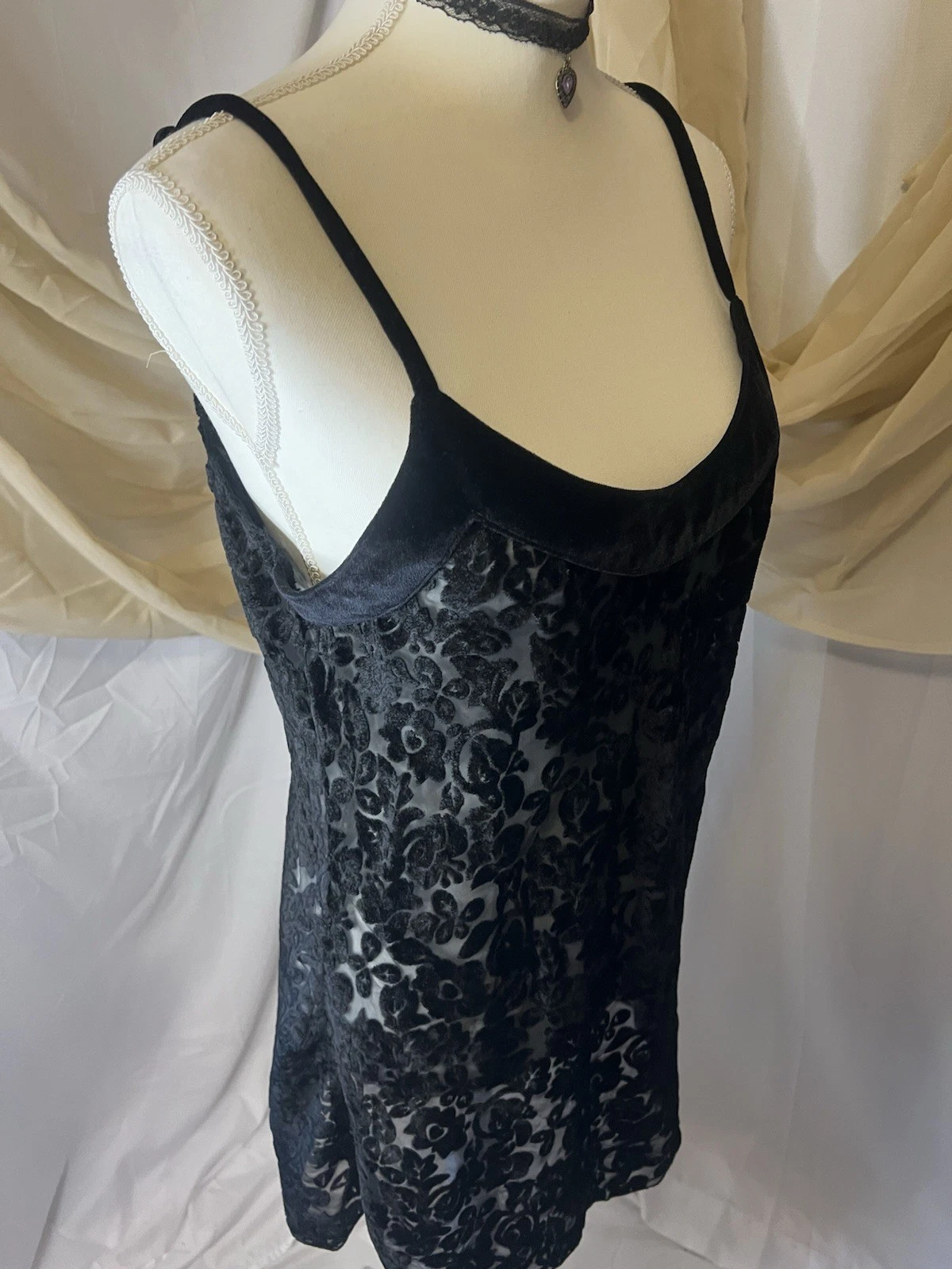 UNDERCOVER Abito vintage anni 90 Victoria's Secret etichetta oro floreale burnout velluto slip gotico taglia M