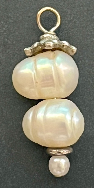 Vintage Sterling Silver & Freshwater Pearls Necklace Pendant 1"