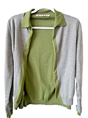 Marni Double Layered Knit Long Sleeve Wool Cardigan - Size 42