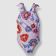 Seafolly Kid's Girl's Purple Floral Botanical Burst One-Piece Swimsuit Size 7