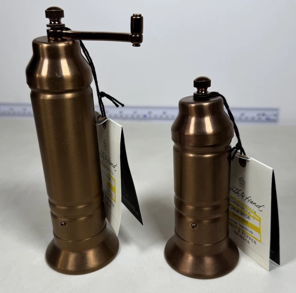 Pair Hearth & Hand With Magnolia Salt & Pepper Copper Finish Crank Grinders NEW