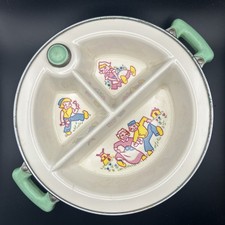 Vintage Boy  Girl Green Water Heated Baby Food Warmer Divided Dish Screw Plug
