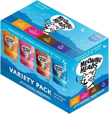 Katzen Nassfutter Variety Pack Beutel Mahlzeiten Miauköpfe 10 x 100g