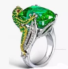 10.00CT Emerald With Clear Shiny CZ Princess Frog 925 Silver Ring