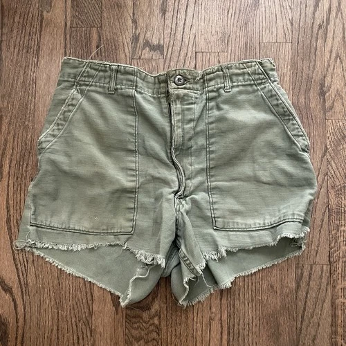 Vintage 60’s OG-107 Vietnam War Sateen Cut Off Shorts 30 Broken Zip Military
