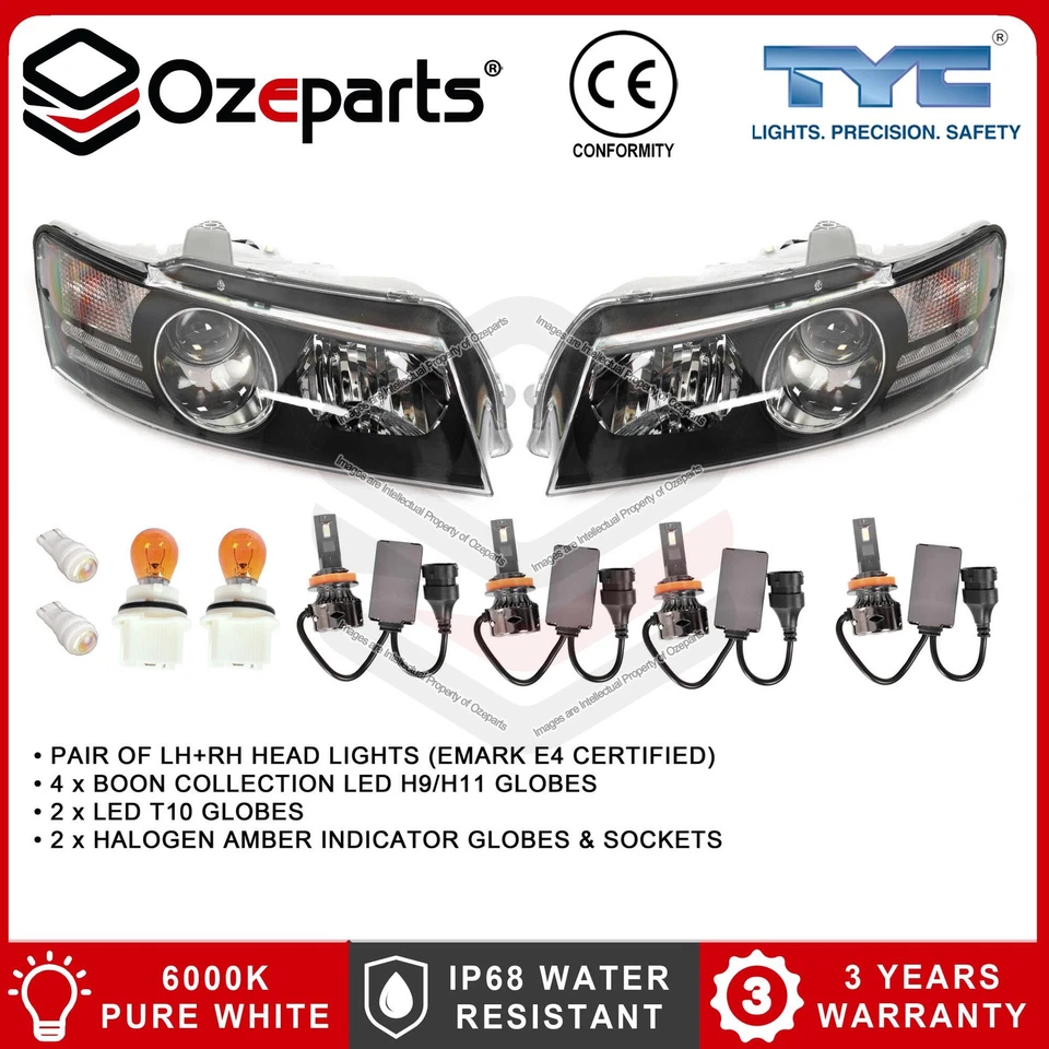 Pair Projector Headlights + Full Set LED Globes Holden Commodore VZ SS Calais - Image 3 of 4