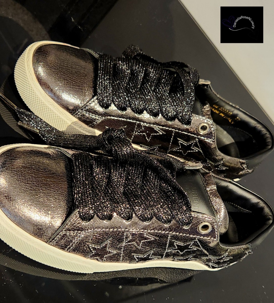 Yves Saint Laurent Lace Up Sneakers Black Gray Metallic 37 IT/ 7US