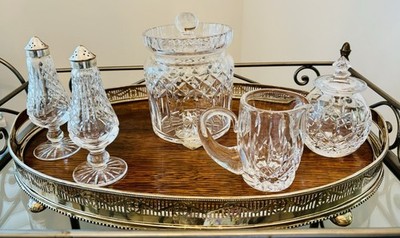 9 PC. WATERFORD CRYSTAL LISMORE SET-BISCUIT JAR,SALT&PEPPER,SUGAR BOWL&CREAMER