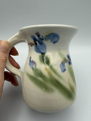 Studio Pottery Mug Cup Iris Floral Design Signed By Artist- Beautiful!