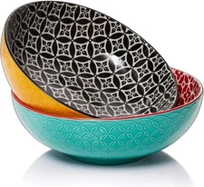 2 Dowan Large Serving Bowl Yellow Black Red  Ceramic 9.25" x 3.25" Salad Pasta