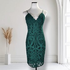 Bardot Emerald Green Lace Bodycon Midi Dress Scalloped Cocktail Party 8