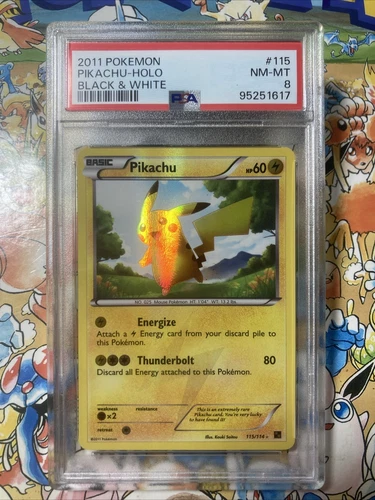 PIKACHU POKÉMON 2011 BLACK & WHITE HOLO 115/114 PSA 8