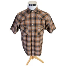 West Coast Choppers Shirt Mens Medium Brown Plaid Flannel Jesse James Pearl Snap