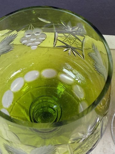 Hortensia Glas Schnaps Schnapsel geschliffen grün und bernsteinfarben 2er Set - Bild 5 von 5
