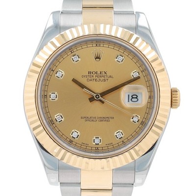 Rolex Mens Datejust II 116333 Two-Tone Champagne Diamond Oyster Band Watch w/Box