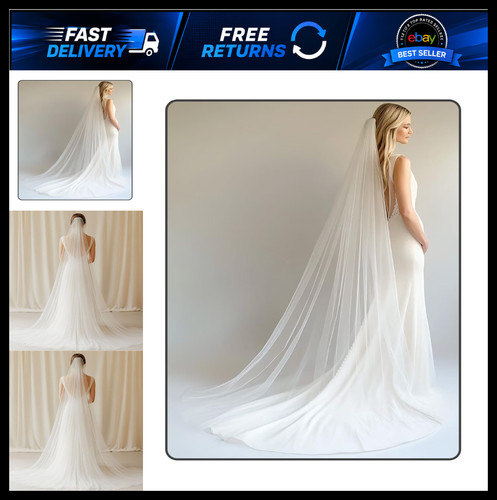 Cathedral Length Bridal Veil 1 Tier Long Tulle Chapel Wedding Veil for Brides
