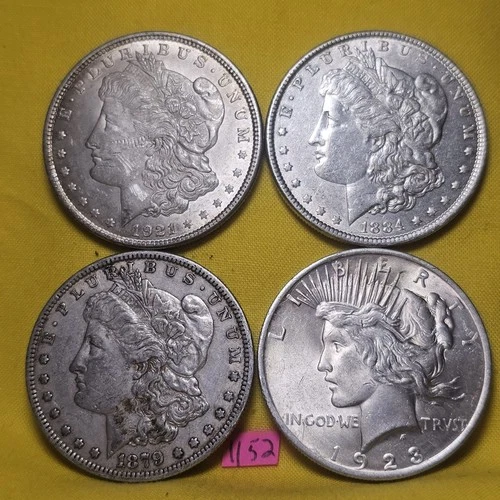 LOT of 4 🇺🇲🔥XF-BU 👀🔥1879 1884 1921 Morgan & 1923 Peace Silver Dollars 1152