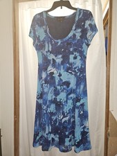 Karen Kane Blue Abstract Floral Midi Dress Scoop Neck Size Large!