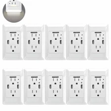 10PK 4.2A USB Wall Duplex Receptacle Outlet LED Night Light Tamper Resistant ETL