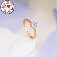 1ct Champagne Gold Round Ring CZ 925 Sterling Silver Wedding Band Bridal Jewelry