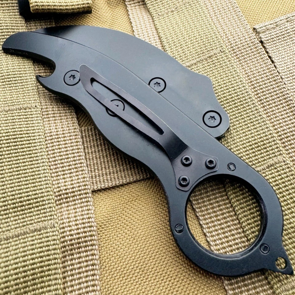 7" Military Tactical Black Quick Folding Karambit Curve Blade Pocket Knife - Image 3 of 4