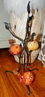 Folk Art Wrought Iron Hand Forged Tree With Hand Painted Red Clay Pottery Birds