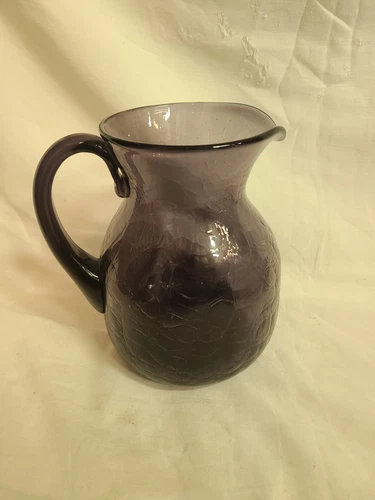 Unique Amethyst Crackle Glass 7 " Pitcher - Blenko or Similar Maker